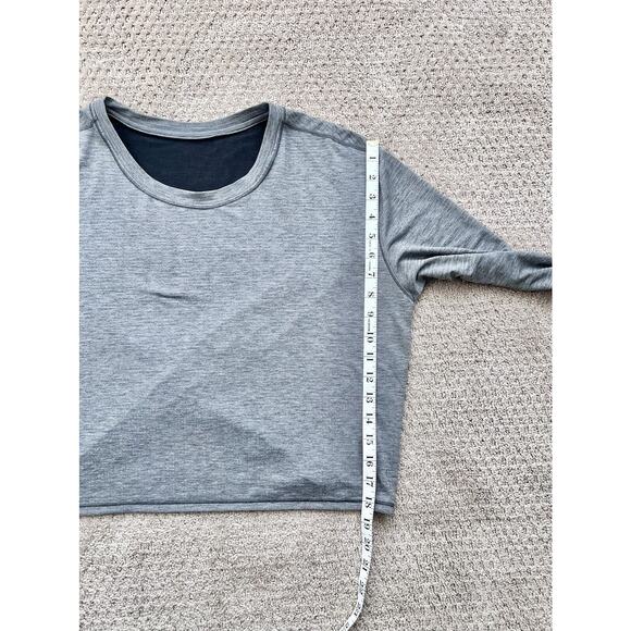 Lululemon Pushing Limits Long Sleeve Gray Top *LARGE Split Back Cropped EUC - Picture 5 of 8